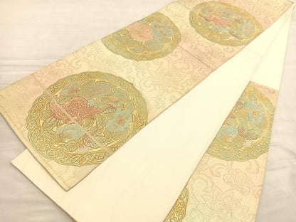 平和屋着物◎六通柄袋帯 鳳凰花絵皿文 金銀糸 正絹 逸品 BAAV3311hv