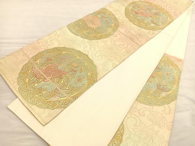 平和屋着物◎六通柄袋帯 鳳凰花絵皿文 金銀糸 正絹 逸品 BAAV3311hv