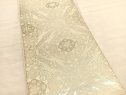 平和屋着物◎六通柄袋帯　菱天井花文　プラチナ二重箔　正絹　逸品　BAAV3313hv