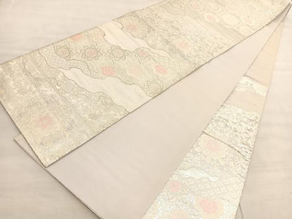 平和屋着物◎六通柄袋帯　唐織　道長正倉院花文　銀糸　正絹　逸品　BAAV3348hv
