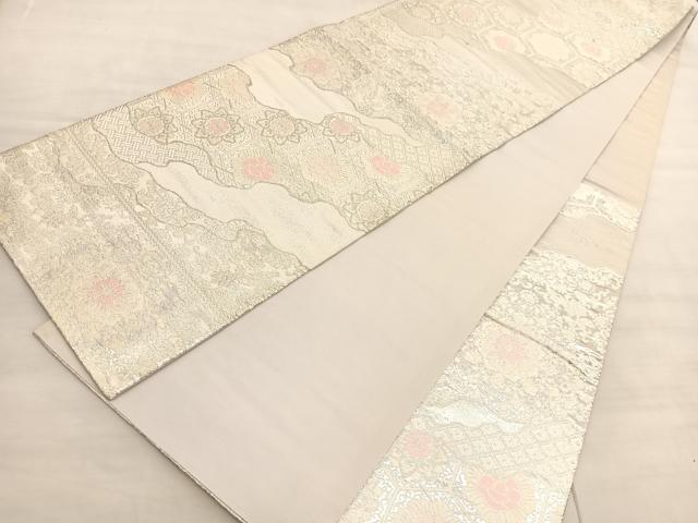 平和屋着物◎六通柄袋帯　唐織　道長正倉院花文　銀糸　正絹　逸品　BAAV3348hv