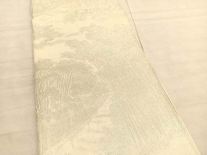 平和屋着物◎六通柄袋帯　竹林　銀糸　正絹　逸品　BAAV3354hv