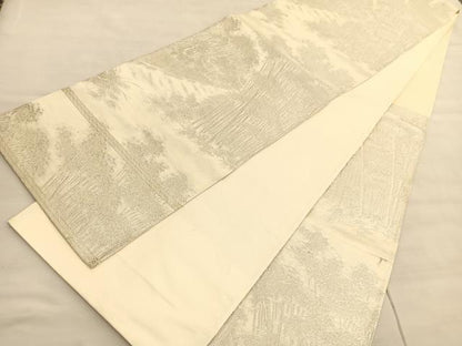平和屋着物◎六通柄袋帯　竹林　銀糸　正絹　逸品　BAAV3354hv