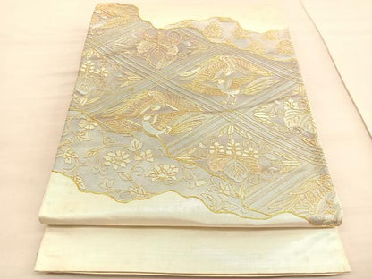 平和屋着物◎西陣　太鼓柄袋帯　総駒刺繍　向かい鳳凰桐花文　金糸　引箔　証紙付き　正絹　逸品　BAAV3355hv