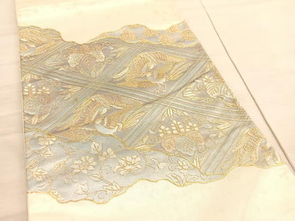 平和屋着物◎西陣　太鼓柄袋帯　総駒刺繍　向かい鳳凰桐花文　金糸　引箔　証紙付き　正絹　逸品　BAAV3355hv