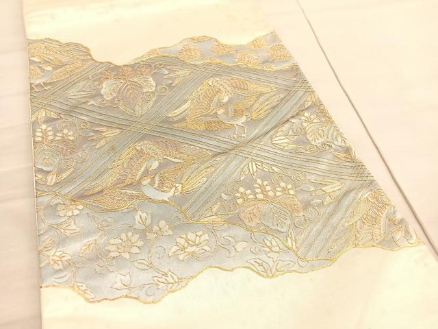 平和屋着物◎西陣　太鼓柄袋帯　総駒刺繍　向かい鳳凰桐花文　金糸　引箔　証紙付き　正絹　逸品　BAAV3355hv
