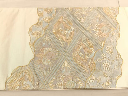 平和屋着物◎西陣　太鼓柄袋帯　総駒刺繍　向かい鳳凰桐花文　金糸　引箔　証紙付き　正絹　逸品　BAAV3355hv