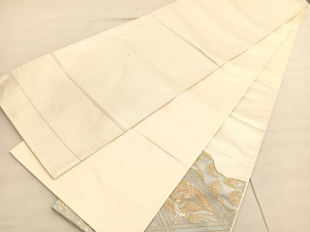 平和屋着物◎西陣　太鼓柄袋帯　総駒刺繍　向かい鳳凰桐花文　金糸　引箔　証紙付き　正絹　逸品　BAAV3355hv