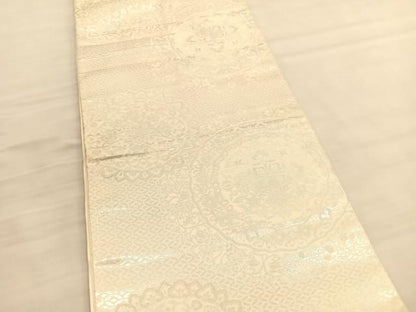 平和屋着物◎六通柄袋帯　飾花文　銀糸　正絹　逸品　BAAV3362hv