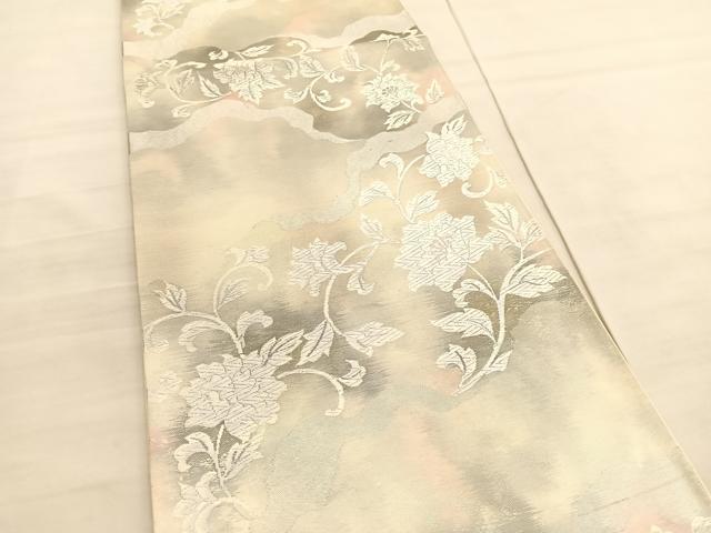 平和屋着物◎六通柄袋帯　唐織　更紗花唐草文　銀糸　正絹　逸品　BAAV3365hv
