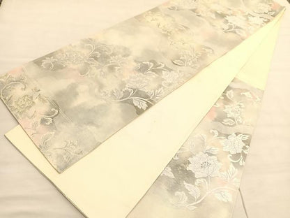 平和屋着物◎六通柄袋帯　唐織　更紗花唐草文　銀糸　正絹　逸品　BAAV3365hv