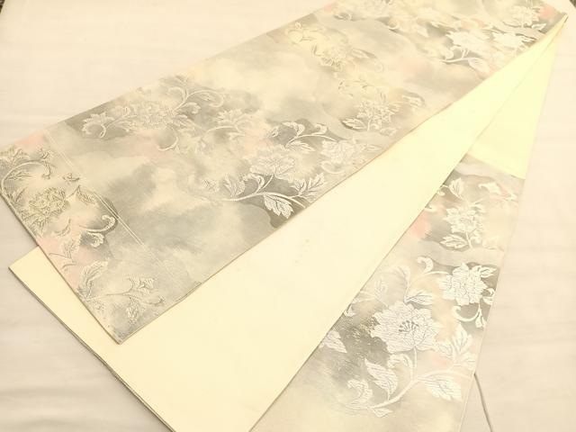 平和屋着物◎六通柄袋帯　唐織　更紗花唐草文　銀糸　正絹　逸品　BAAV3365hv