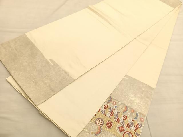 平和屋着物◎太鼓柄袋帯　唐織　向かい鳳凰花絵皿文　金糸　正絹　逸品　BAAV3372hv