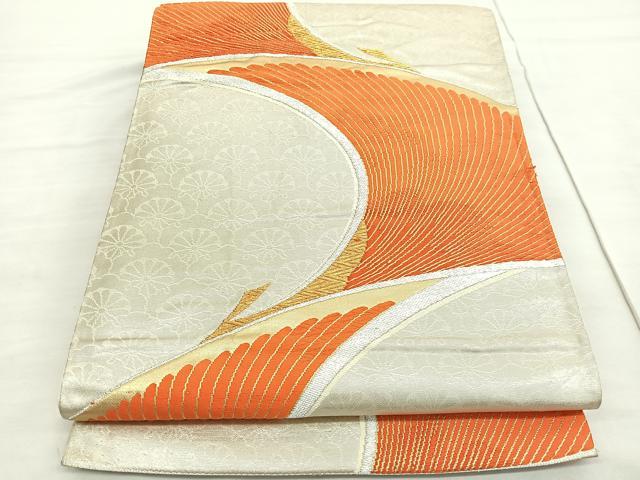 平和屋着物◎六通柄袋帯　唐織　飛鶴文　金糸　正絹　逸品　BAAV3374hv