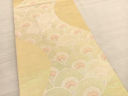 平和屋着物◎六通柄袋帯　唐織　花青海波　金銀糸　正絹　逸品　BAAV3377hv