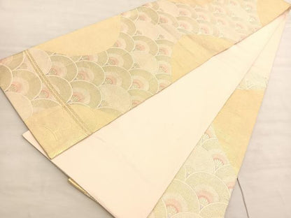 平和屋着物◎六通柄袋帯　唐織　花青海波　金銀糸　正絹　逸品　BAAV3377hv