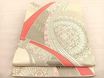 平和屋着物◎六通柄袋帯　唐織　熨斗取華文　プラチナ箔　正絹　逸品　BAAV3379hv