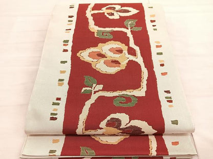 平和屋着物◎六通柄　本袋帯　枝葉文　正絹　逸品　BAAV3383hv