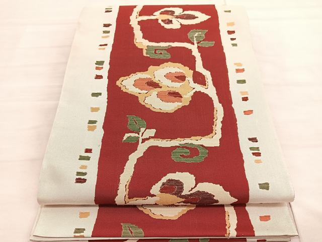 平和屋着物◎六通柄　本袋帯　枝葉文　正絹　逸品　BAAV3383hv