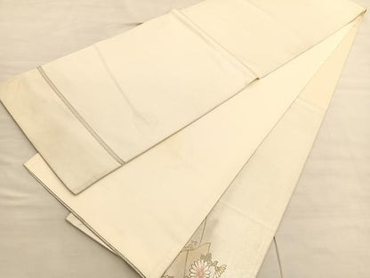 平和屋着物◎太鼓柄袋帯 短冊牡丹文 金銀彩 引箔 正絹 逸品 BAAV3395hv