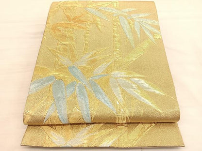 平和屋着物◎六通柄袋帯　笹竹文　金銀糸　正絹　逸品　BAAV3396hv