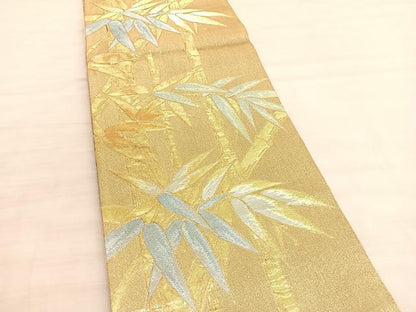 平和屋着物◎六通柄袋帯　笹竹文　金銀糸　正絹　逸品　BAAV3396hv