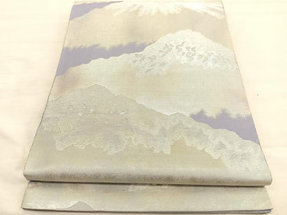 平和屋着物◎六通柄袋帯 遠山文 銀糸 正絹 逸品 BAAV3400hv