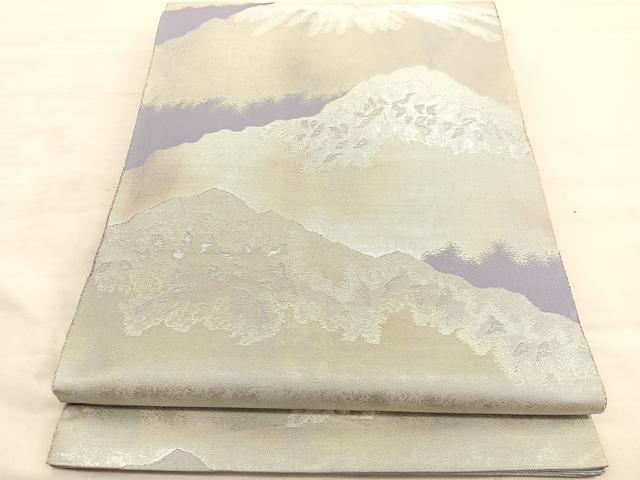 平和屋着物◎六通柄袋帯 遠山文 銀糸 正絹 逸品 BAAV3400hv