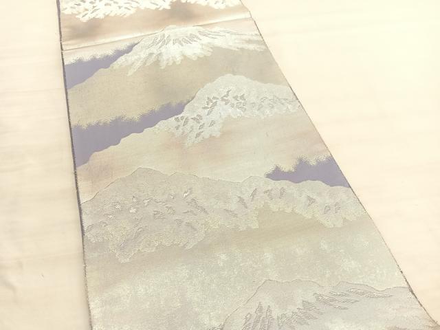 平和屋着物◎六通柄袋帯 遠山文 銀糸 正絹 逸品 BAAV3400hv