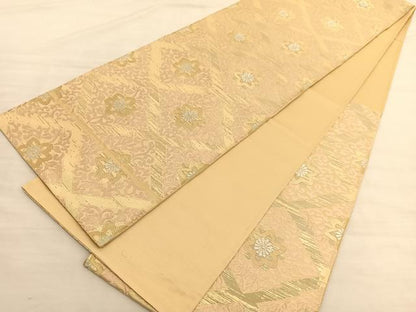 平和屋着物◎六通柄袋帯　唐織　松皮菱花唐草文　金銀糸　正絹　逸品　BAAV3407hv