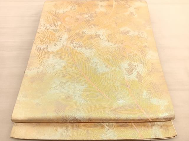 平和屋着物◎六通柄袋帯　唐織　孔雀羽根文　金銀糸　引箔　正絹　逸品　BAAV3410hv
