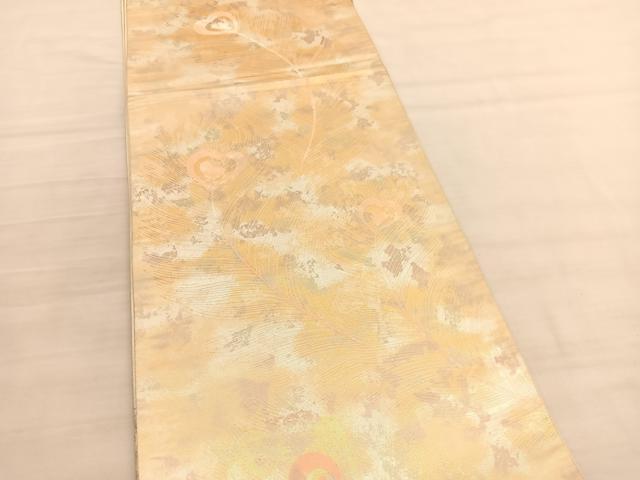 平和屋着物◎六通柄袋帯　唐織　孔雀羽根文　金銀糸　引箔　正絹　逸品　BAAV3410hv