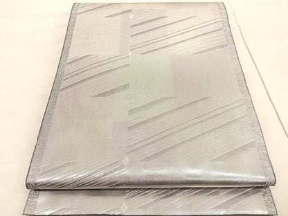 平和屋着物◎六通柄袋帯　唐織　斜線文　銀糸　引箔　正絹　逸品　BAAV3442hv