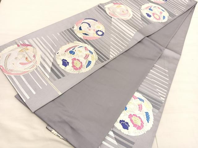 平和屋着物◎六通柄袋帯　唐織　鳳凰花丸文　金銀糸　正絹　逸品　BAAV3443hv