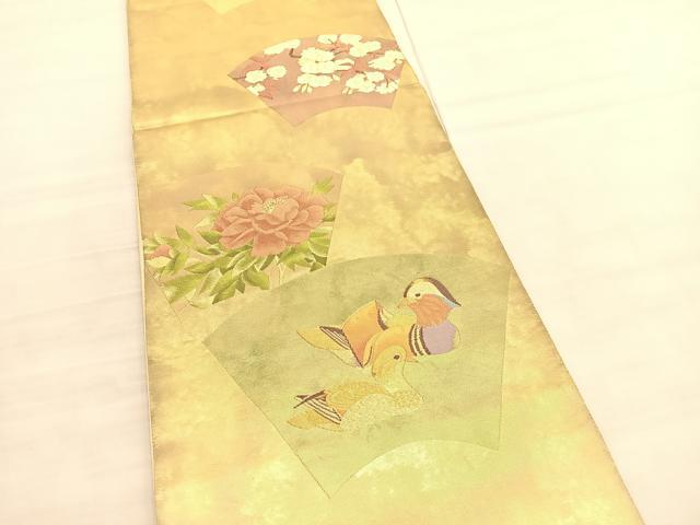 平和屋着物◎六通柄袋帯　鴛鴦地紙花文　金糸　引箔　正絹　逸品　BAAV3444hv