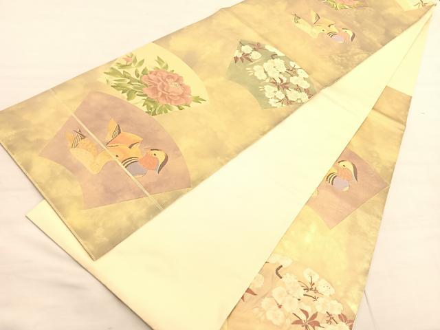 平和屋着物◎六通柄袋帯　鴛鴦地紙花文　金糸　引箔　正絹　逸品　BAAV3444hv