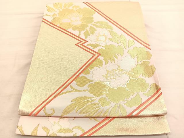平和屋着物◎六通柄袋帯 唐織 九百錦 枝花文 銀彩競艷 正絹 逸品 BAAV3453hv