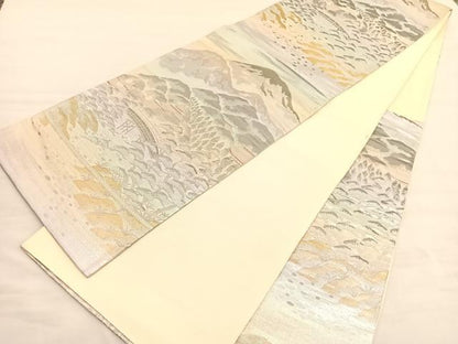 平和屋着物◎六通柄袋帯　浜松文　錦プラチナ箔　正絹　逸品　BAAV3457hv