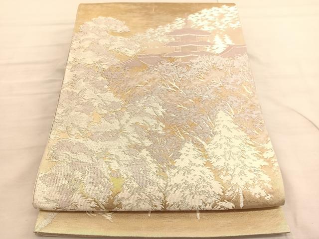 平和屋着物◎六通柄袋帯 唐織 名所風景文 銀糸 正絹 逸品 BAAV3462hv