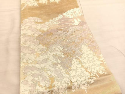 平和屋着物◎六通柄袋帯 唐織 名所風景文 銀糸 正絹 逸品 BAAV3462hv