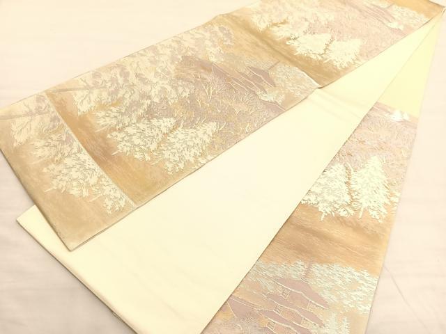 平和屋着物◎六通柄袋帯 唐織 名所風景文 銀糸 正絹 逸品 BAAV3462hv