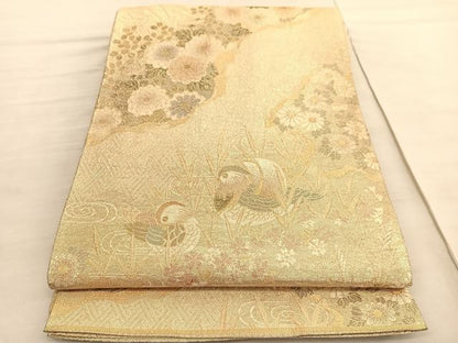 平和屋着物◎佐賀錦　六通柄袋帯　鴛鴦秋草文　金糸　正絹　逸品　BAAV3469hv