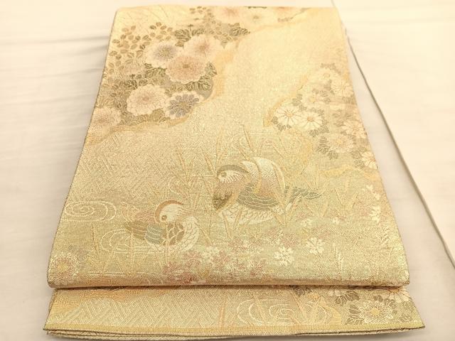 平和屋着物◎佐賀錦　六通柄袋帯　鴛鴦秋草文　金糸　正絹　逸品　BAAV3469hv