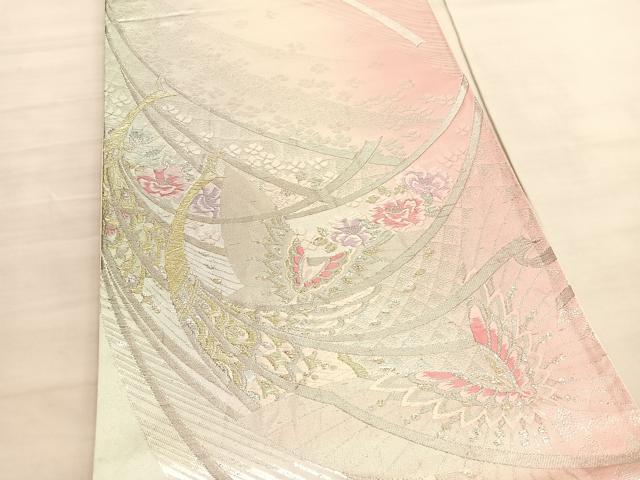 平和屋着物◎六通柄袋帯　唐織　孔雀花蝶文　金銀糸　正絹　逸品　BAAV3470hv