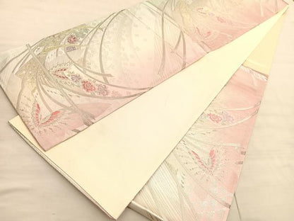 平和屋着物◎六通柄袋帯　唐織　孔雀花蝶文　金銀糸　正絹　逸品　BAAV3470hv