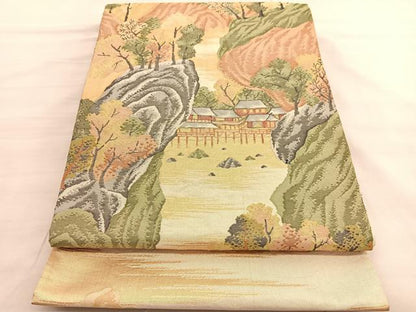 平和屋着物◎六通柄袋帯　思い出　金糸　正絹　逸品　BAAV3474hv