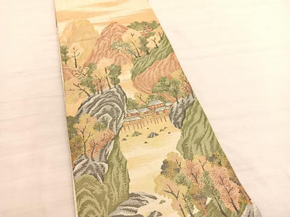 平和屋着物◎六通柄袋帯　思い出　金糸　正絹　逸品　BAAV3474hv