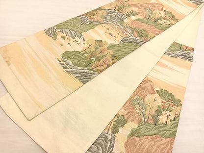 平和屋着物◎六通柄袋帯　思い出　金糸　正絹　逸品　BAAV3474hv