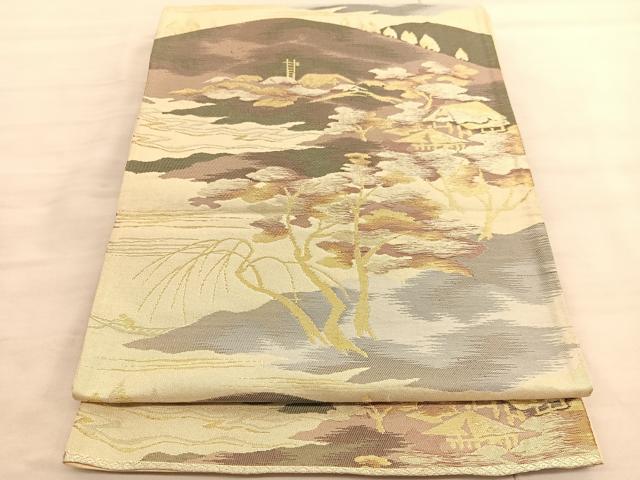 平和屋着物◎六通柄　京袋帯　遠山風景文　金銀糸　正絹　逸品　BAAV3476hv