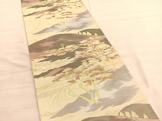 平和屋着物◎六通柄　京袋帯　遠山風景文　金銀糸　正絹　逸品　BAAV3476hv